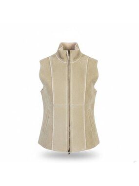 Express Womens Beige Faux Leather Sherpa Lined Zip-Up Vest Size XS